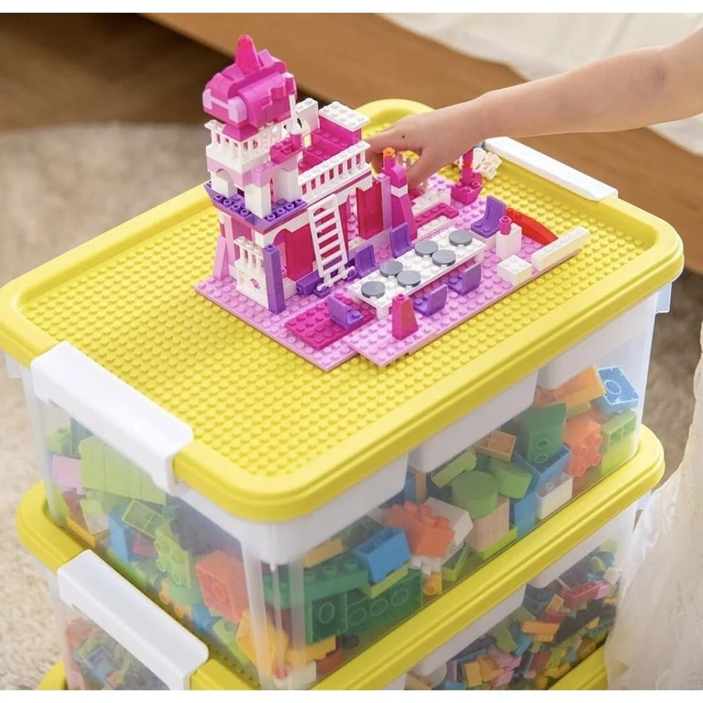 Citylife 17 QT Plastic Storage Box with Building Baseplate 1 Pack-17 QT Yellow